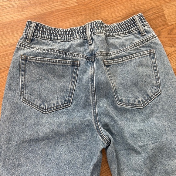 Elastic Waist Mom Jeans High Rise Denim Pants Light Wash - Picture 10 of 10